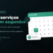 Hero moderno do marketplace de servicos da Plataforma Soul: calendario flat com dia 15 selecionado, card de horario 14:00, profissional Ana Paula disponivel, badge MARKETPLACE DE SERVICOS e CTA Agendar agora em verde Soul