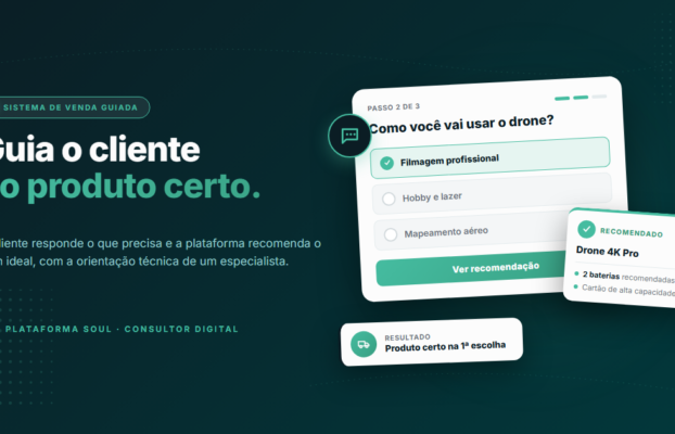 Home Soulmkt Sistema de venda guiada: cliente responde como vai usar o drone e recebe a recomendacao com acessorios